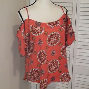 NY& Co. Orange Boho Design Cold Shoulder Top